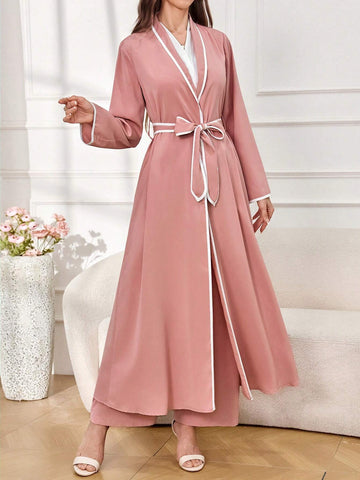 Women's Spring Casual Color-Block Shawl Collar Long Sleeve Jacket And Long PantsTwo-Piece Suit
