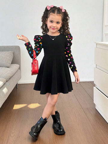 Nova Glow Young Girl Colorful Dot Splice Round Neck Long Sleeve Knit Dress