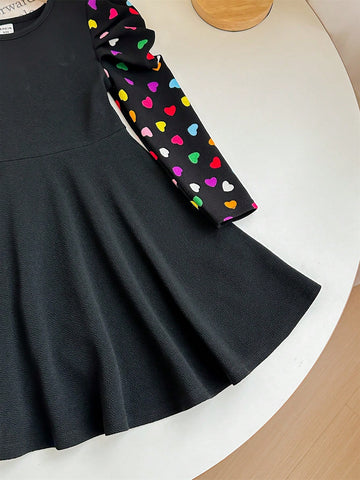 Nova Glow Young Girl Colorful Dot Splice Round Neck Long Sleeve Knit Dress