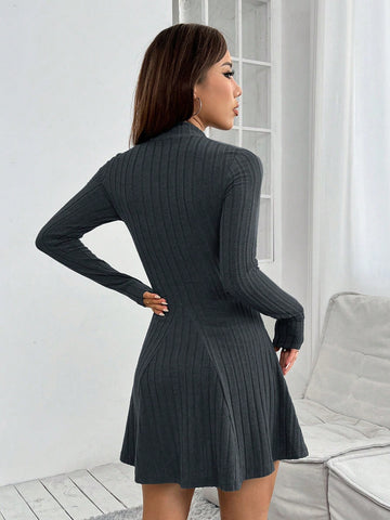 1pc Women's Solid Color Long Sleeve Dress, Minimalist Fashion, Casual For Everyday Wear