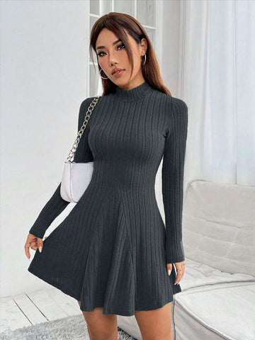 1pc Women's Solid Color Long Sleeve Dress, Minimalist Fashion, Casual For Everyday Wear