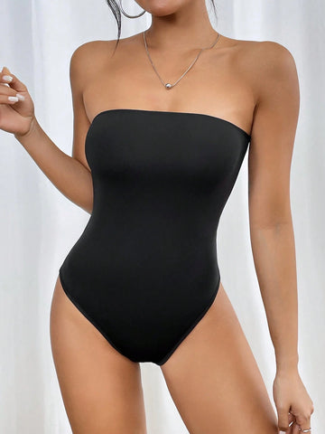 2pcs/Set Solid Color Strapless Shapewear Bodysuit Seamless Thong Body Shaper For Women Tummy Control Slim Body Suits