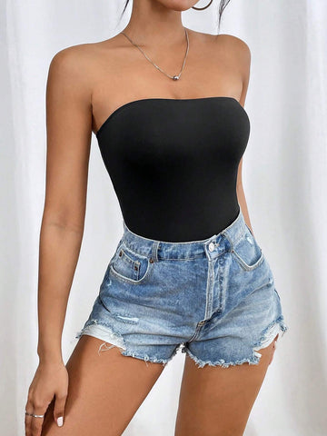 2pcs/Set Solid Color Strapless Shapewear Bodysuit Seamless Thong Body Shaper For Women Tummy Control Slim Body Suits