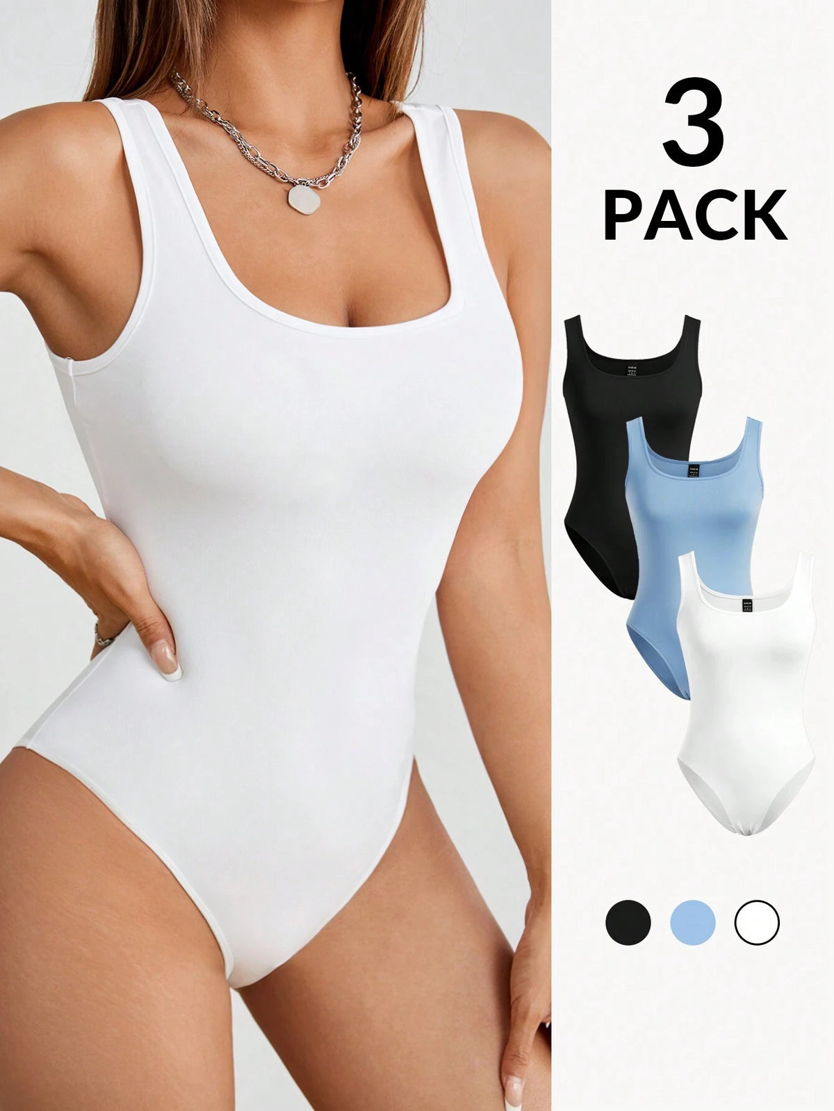 3pcs Women's Tight-Fitting Casual Bodysuit With Vest, Suitable For Summer