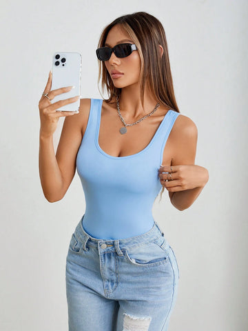 3pcs Women's Tight-Fitting Casual Bodysuit With Vest, Suitable For Summer