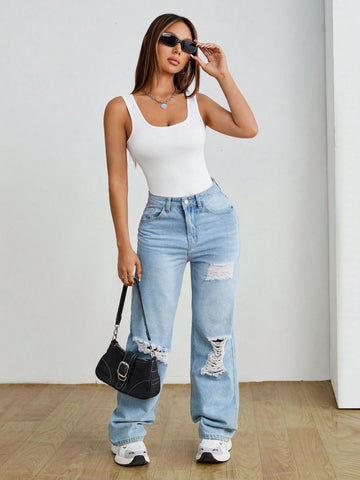 3pcs Women's Tight-Fitting Casual Bodysuit With Vest, Suitable For Summer