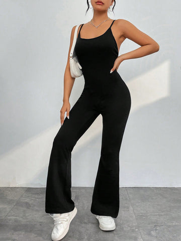 Backless Spaghetti Strap Flared Jumpsuit