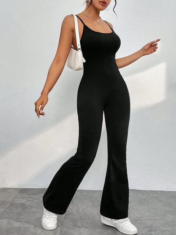 Backless Spaghetti Strap Flared Jumpsuit