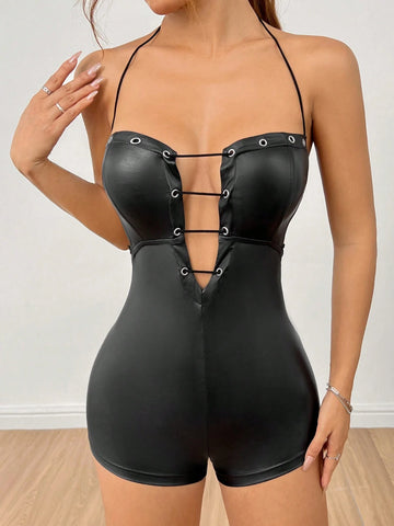 Sexy Leopard Knitted Women's Jumpsuit, Sleeveless U-Neck Vest And Skinny Long Pants, Casual And Simple For Summer - B