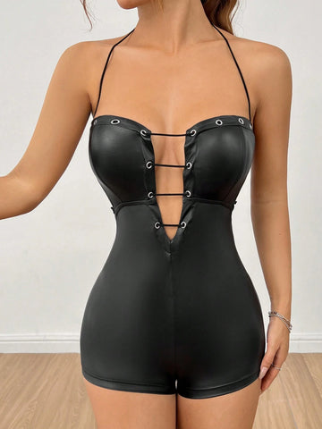 Sexy Leopard Knitted Women's Jumpsuit, Sleeveless U-Neck Vest And Skinny Long Pants, Casual And Simple For Summer - B