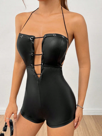 Sexy Leopard Knitted Women's Jumpsuit, Sleeveless U-Neck Vest And Skinny Long Pants, Casual And Simple For Summer - B