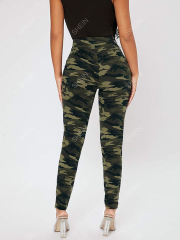 PETITE Camo Print Skinny Pants