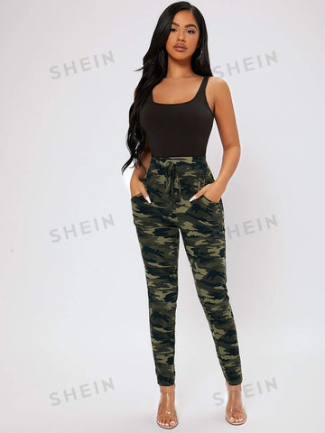 PETITE Camo Print Skinny Pants