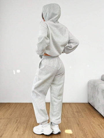 Casual BROOKLYN Printed Hooded Long-Sleeved Sweatshirt And Sweatpants Super Loose Women's Two-Piece Set Suitable For Autumn And Winter