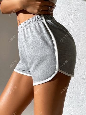 PETITE Contrast Binding Elastic Waist Shorts