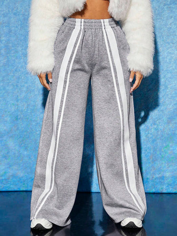 PETITE Contrast Colorblock Wide Leg Sweatpants