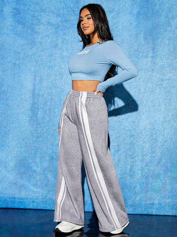 PETITE Contrast Colorblock Wide Leg Sweatpants