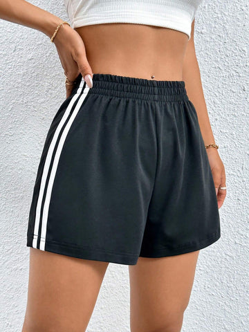 PETITE Contrast Striped Side Lounge Shorts