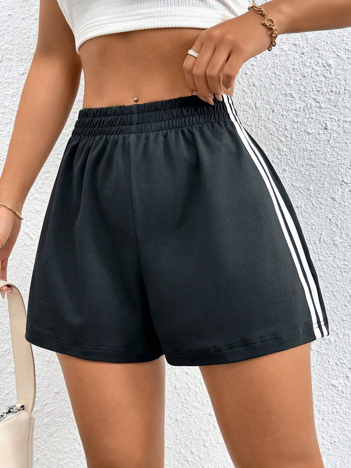 PETITE Contrast Striped Side Lounge Shorts