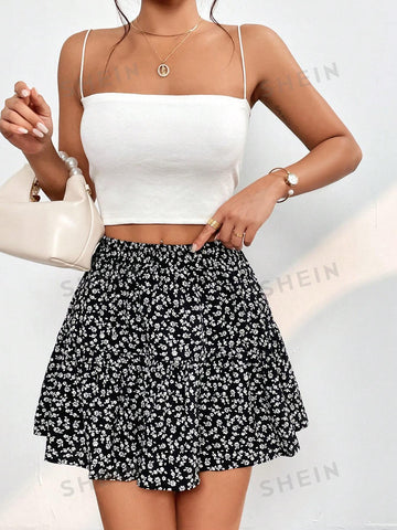 PETITE Ditsy Floral Print Flare Hem Skirt