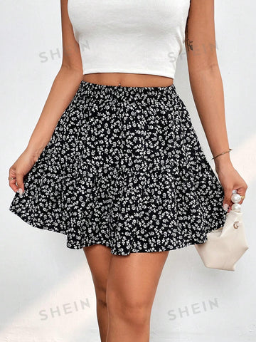 PETITE Ditsy Floral Print Flare Hem Skirt