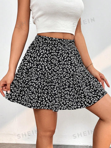 PETITE Ditsy Floral Print Flare Hem Skirt