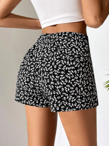 PETITE Ditsy Floral Print Knot Side Wrap Hem Summer Skort