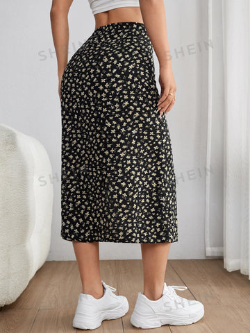 PETITE Ditsy Floral Print Split Thigh Summer Skirt