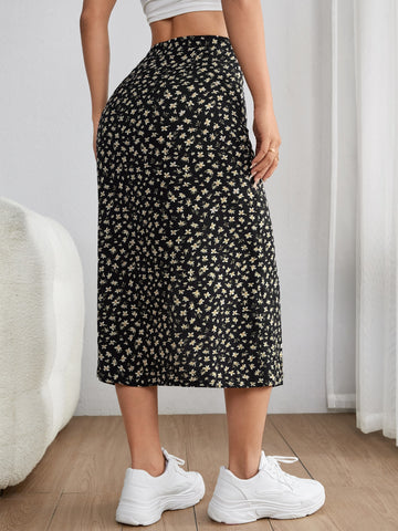 Ditsy Floral Print Split Thigh Summer Skirt