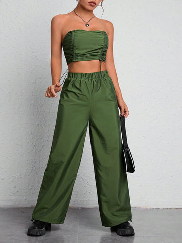 Drawstring Side Tube Top & Wide Leg Pants