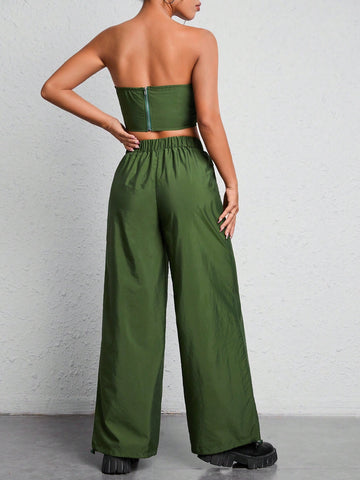 Drawstring Side Tube Top & Wide Leg Pants