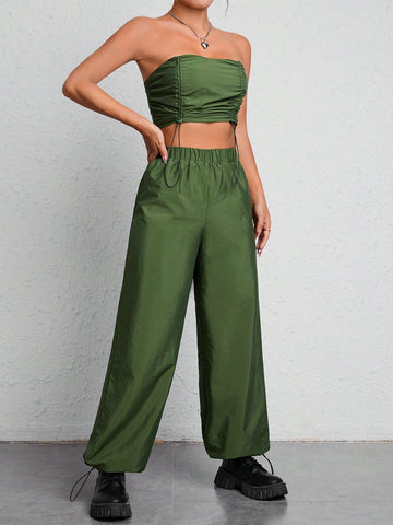 Drawstring Side Tube Top & Wide Leg Pants