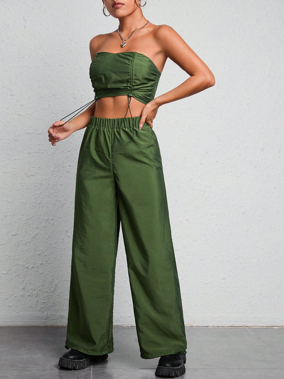 Drawstring Side Tube Top & Wide Leg Pants