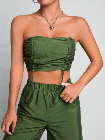 Drawstring Side Tube Top & Wide Leg Pants