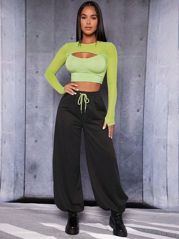 PETITE Drawstring Waist Solid Sweatpants