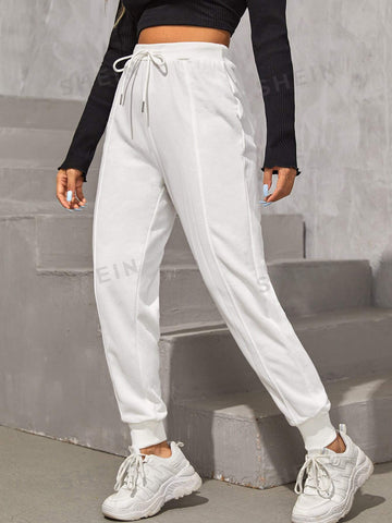 PETITE Drawstring Waist Solid Sweatpants