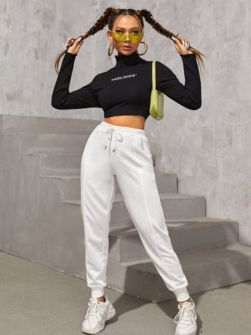 PETITE Drawstring Waist Solid Sweatpants