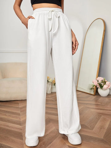 PETITE Drawstring Waist Wide Leg Sweatpants