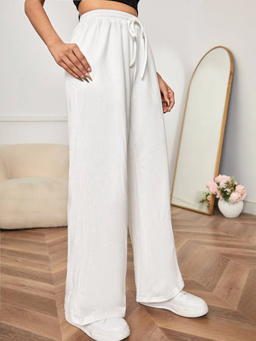 PETITE Drawstring Waist Wide Leg Sweatpants
