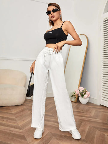 PETITE Drawstring Waist Wide Leg Sweatpants