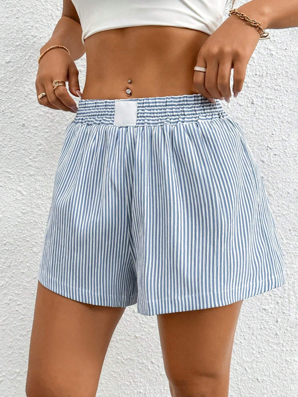 PETITE Elastic Waist Striped Shorts