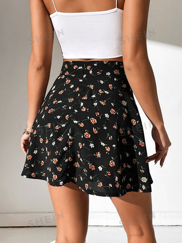 PETITE Floral Print High Waist Skirt