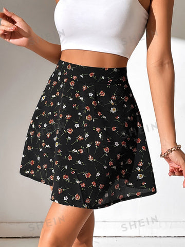 PETITE Floral Print High Waist Skirt