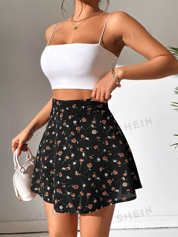 PETITE Floral Print High Waist Skirt