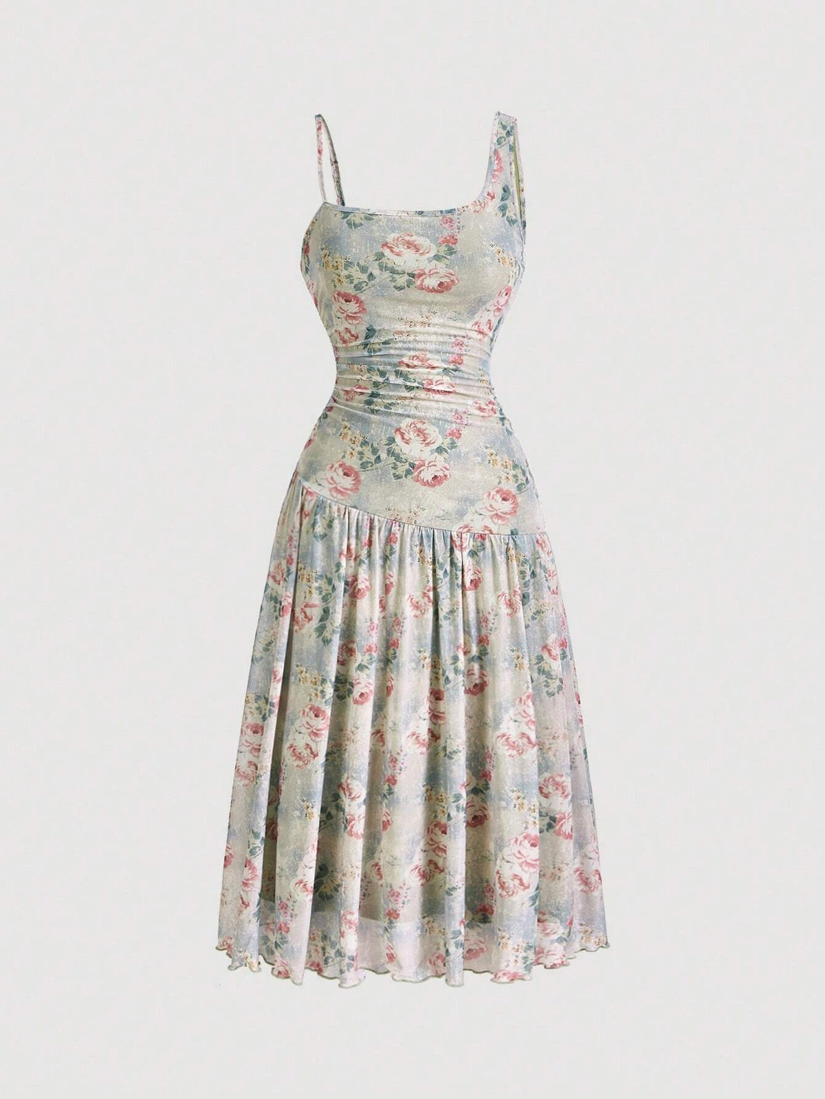 Floral Printed Ruffle Asymmetrical V-Neck Midi Dress