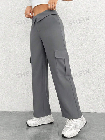 PETITE Fold Over Waist Design Cargo Pants