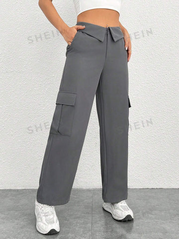 PETITE Fold Over Waist Design Cargo Pants