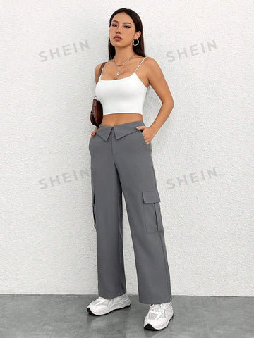 PETITE Fold Over Waist Design Cargo Pants