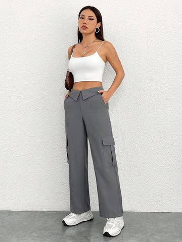 PETITE Fold Over Waist Design Cargo Pants