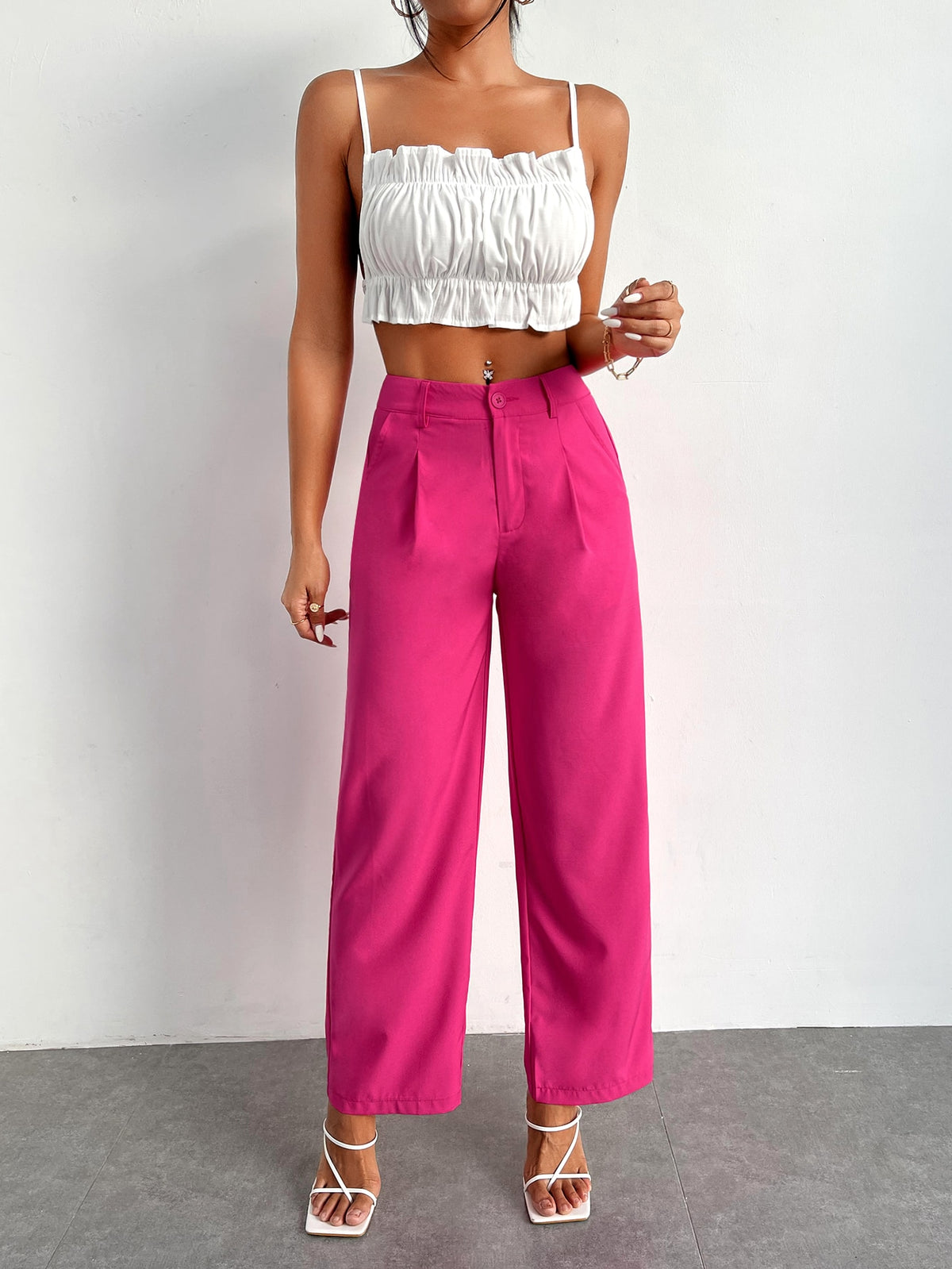 PETITE Fold Pleated Wide Leg Pants
